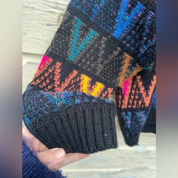 Vintage 80s Pronto Uomo 3D Made In Italy Chunky Knit Pullover Artsy Wool Sweater